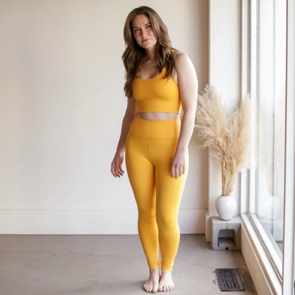 Girlfriend Collective Yellow Golden Glow Compressive High Waist Leggings - Picture 1 of 8